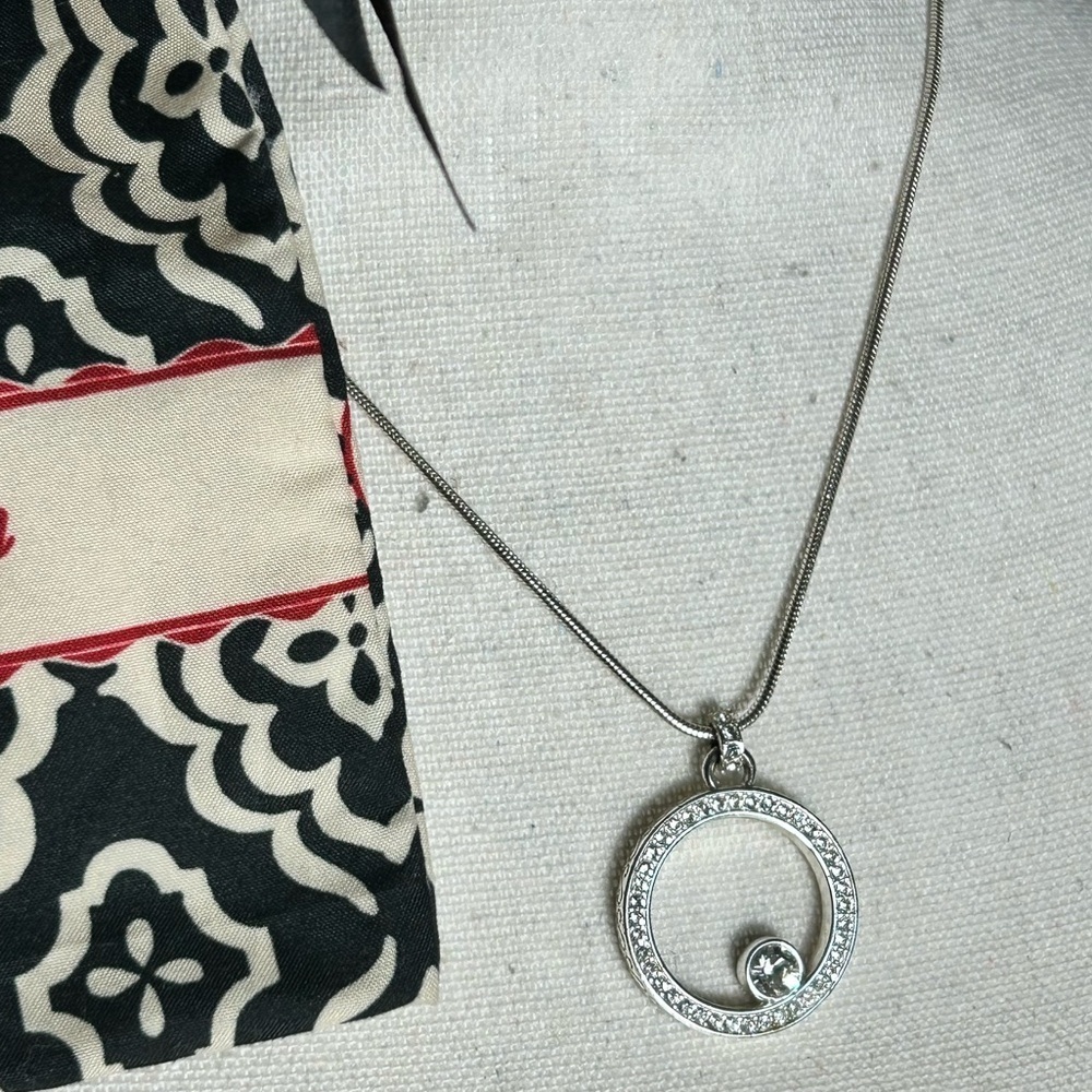 Brighton Starry Night Circle Necklace Silver Plated Crystals Pendant & Cloth Bag